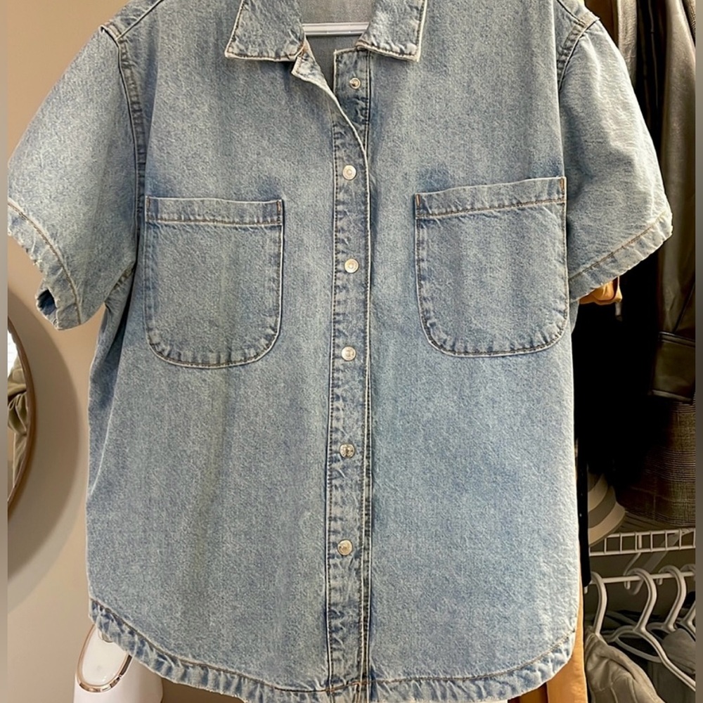 Zara - Jean Oversized button up shirt - T-shirt - overshirt - shacket - Raw hem